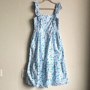 Draper James Floral Ruffle Strap Smocked Midi Dress Blue White XL Summer